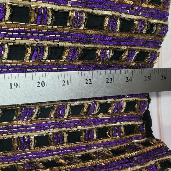 Vintage 80s Silk Beaded Sparkly Black Purple Button Down Blouse Size Medium - Picture 11 of 11